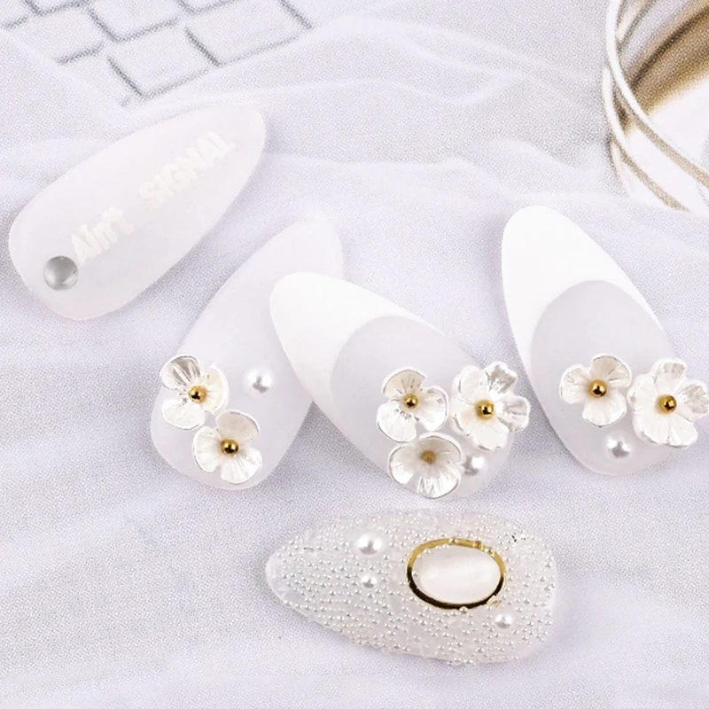 1 коробка жемчужный цветок металл смешанный размер 3D дизайн ногтей украшения