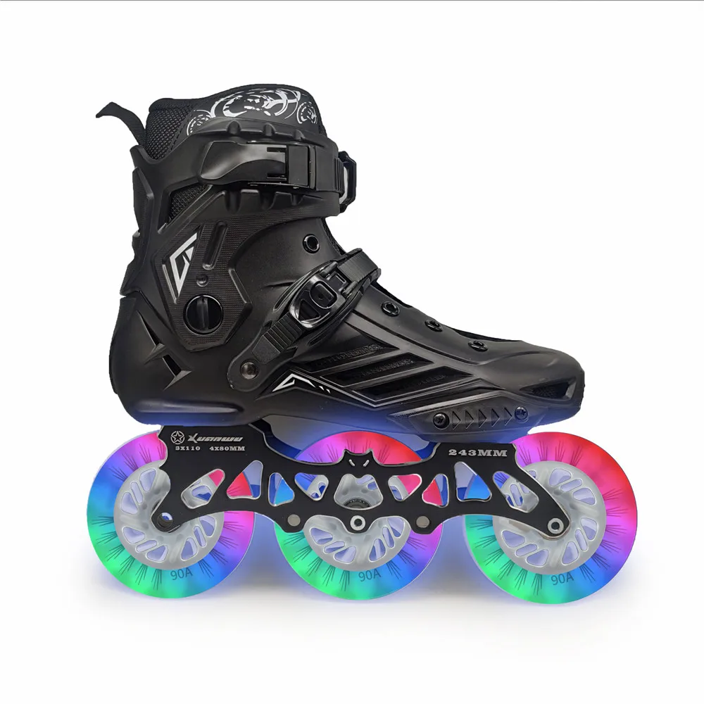 3 Wheel LED Flash Inline Skates Shoes with 3X110mm White Blue Green Red Pink Light Color Shine Roller Skate Street Patines 110mm