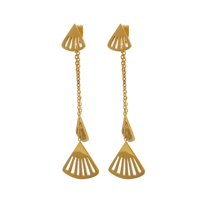

Vintage new asymmetrical fan-shaped tassel titanium steel Drop Earrings couple small jewelry long earrings