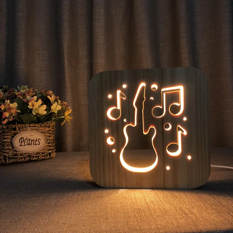 

Guitar LED 3D Wooden Night Light Creative Hollow Out Carving USB Table Lamp for Music Fans Best Gift Home Art Decoration