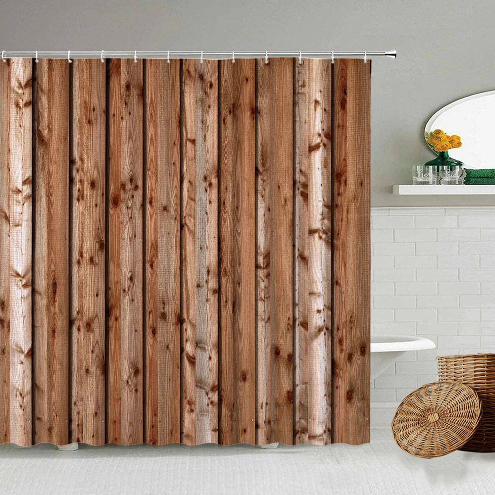 

Ретро винтажная занавеска для душа с текстурой древесины Европейский цвет художественное настенное украшение для ванной водонепроницаемы...
