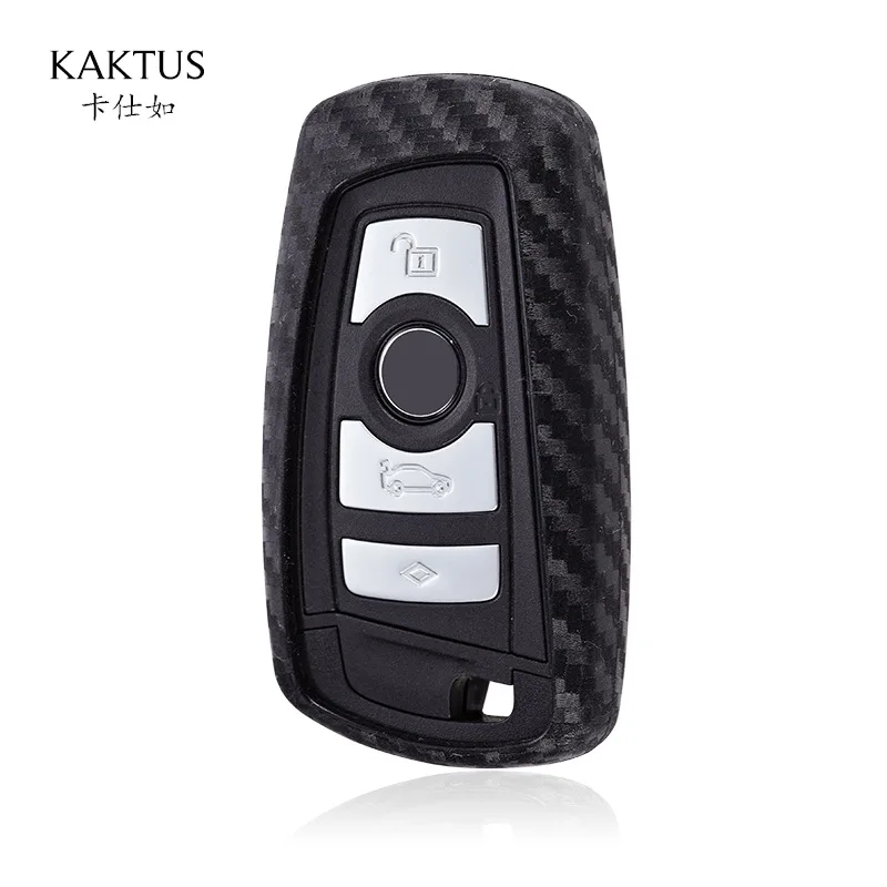 

Car Key Case Buckle Protection Cover Fit for Bmw Silicone Carbon Fiber Pattern