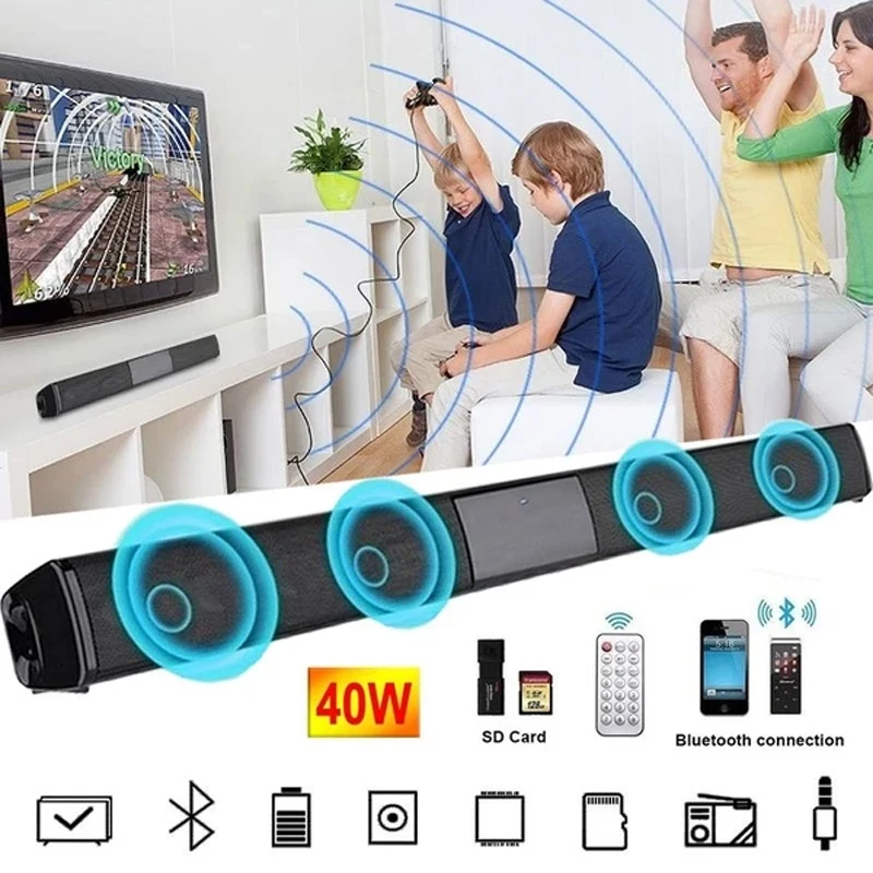 Barra de sonido inalámbrica para cine en casa, altavoz estéreo de alta potencia con Bluetooth, 40w,