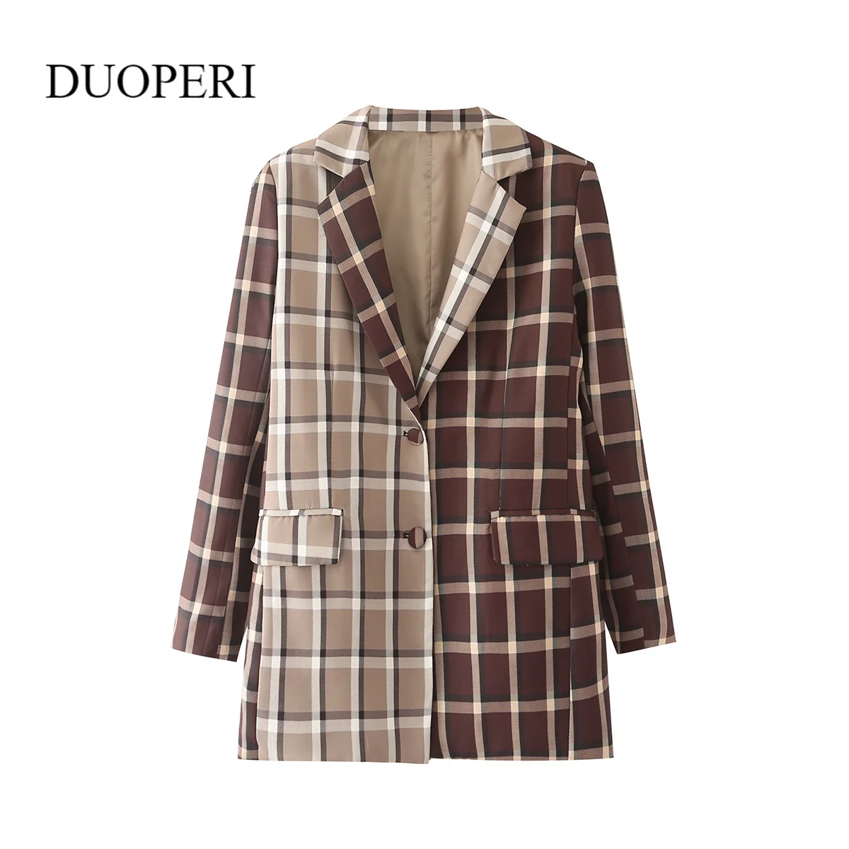 

DUOPERI женский модный лоскутный однобортный клетчатый блейзер винтажный с длинным рукавом с английским воротником Женский костюм veste femme