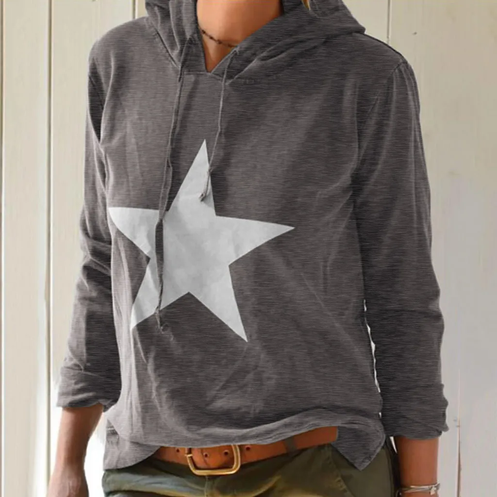 Женский свободный тонкий пуловер с принтом звезды черный свитер круглым вырезом