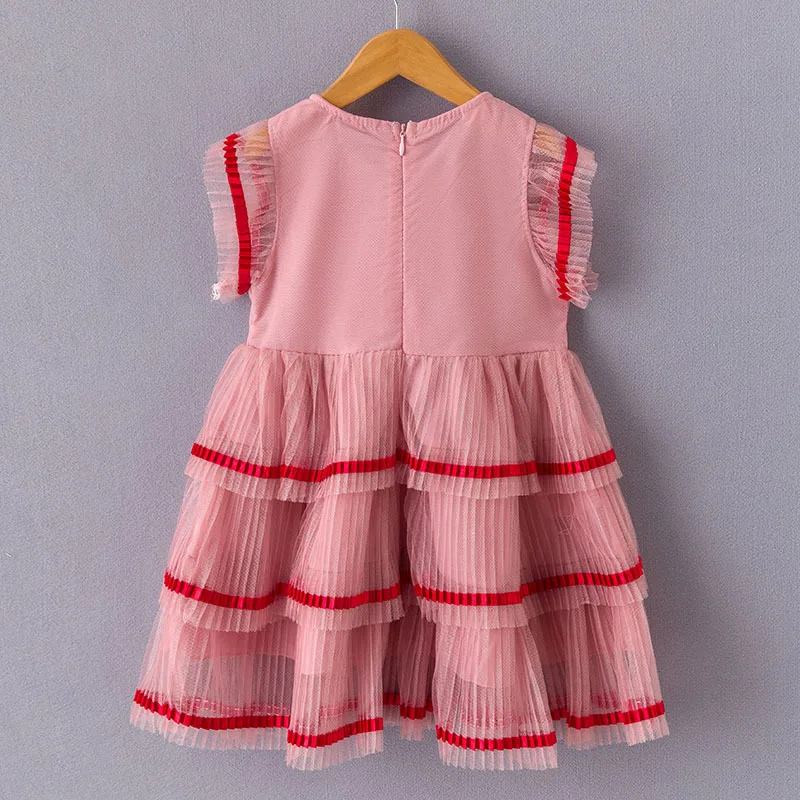 Pink Princess Girl Dress Rainbow Lace Flying Sleeve Kids Party Children Clothing 2020 New Teen Girls Clothes Dresses | Детская одежда и