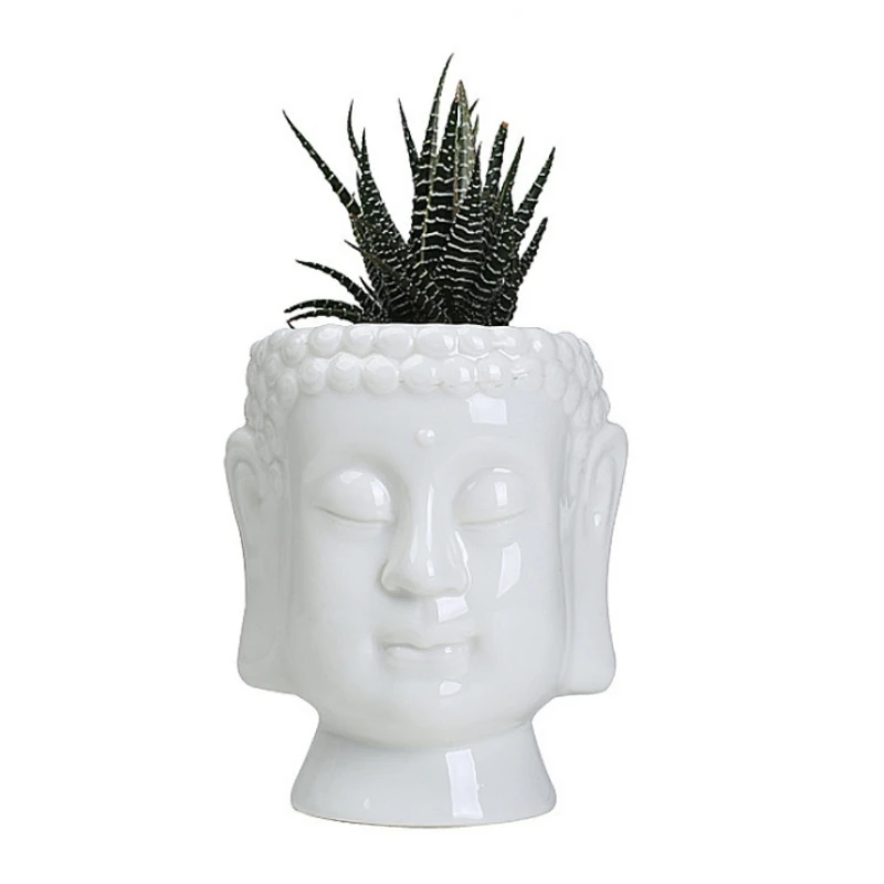 

G Ceramic Buddha Statue Flower Pot Desktop Cactus Succulent Flower Pot Home Office Decoration Vase