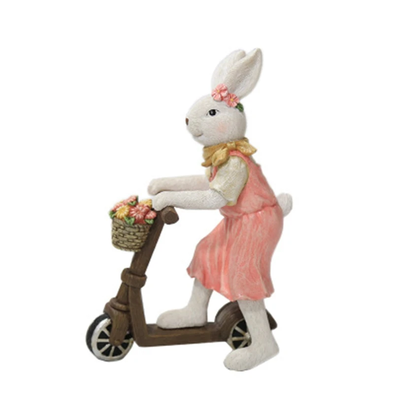 

Riding Bunny Couple Ornaments Spring Easter Decoration Micro Landscape Figurine Resin Miniature Fairy Garden Decor
