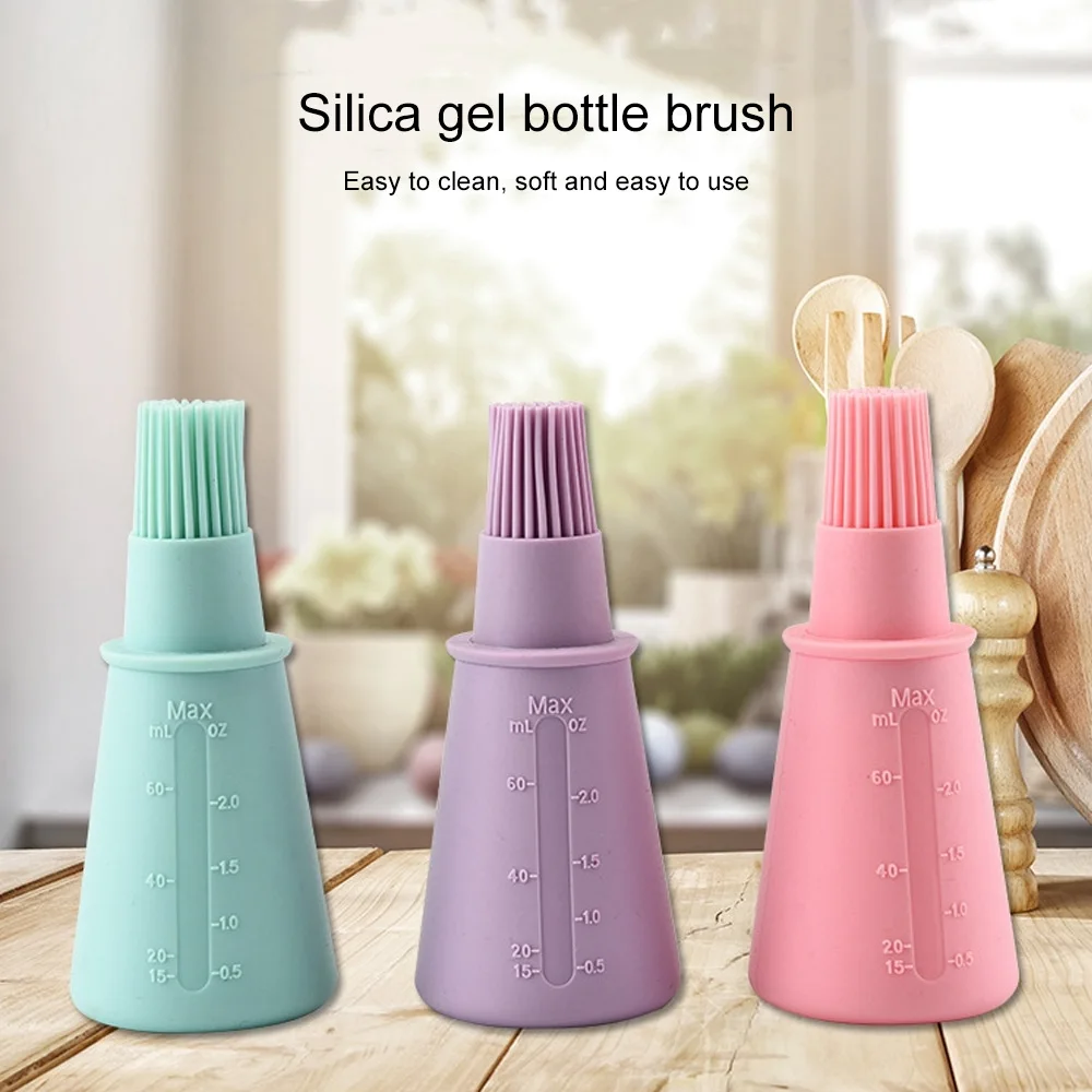 

Portable Oil Bottle Brush BBQ Heat Resistant Silicone Oil Container Brush with Scale Baking Cooking Tool Kitchen Accessory