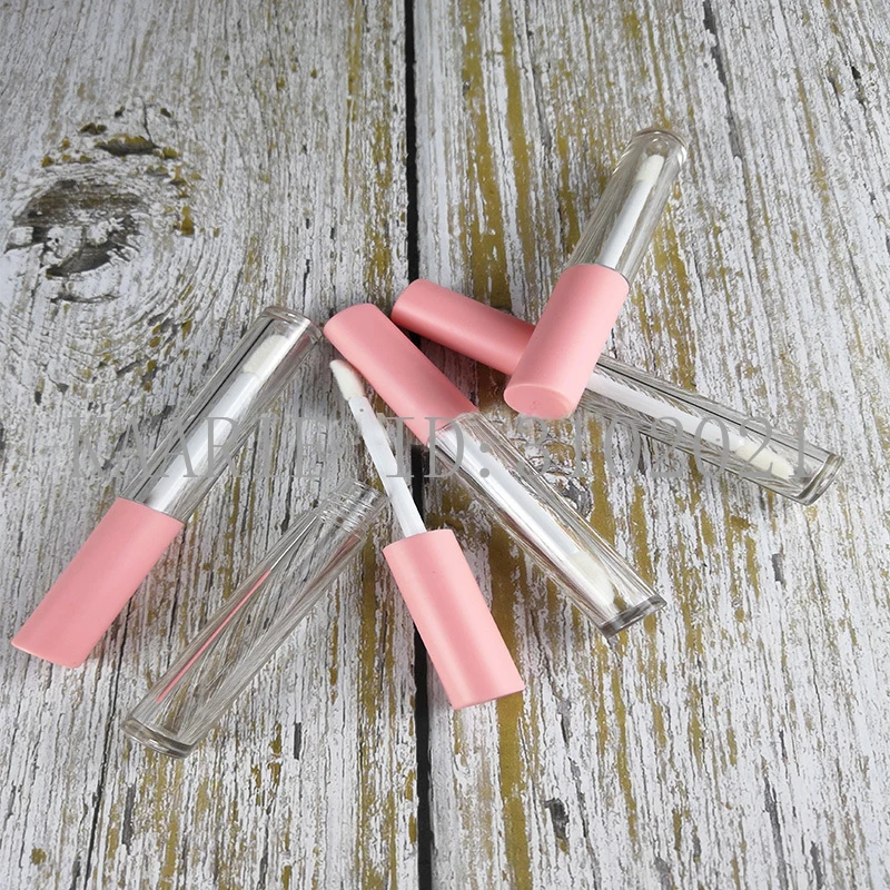 

2.5ML Clear Mini Sample Cosmetic Lip Gloss Tube Pink Cap, Empty Plastic Small Liquid Lipstick Refillable Container, Makeup Tools