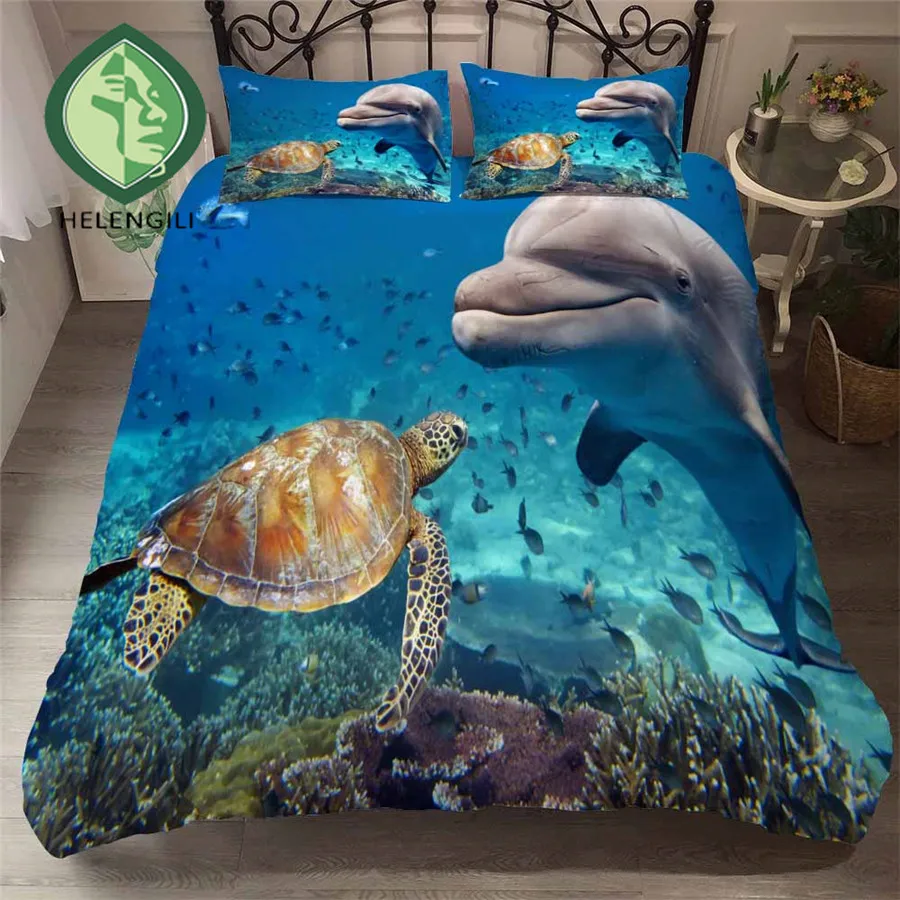 

3d-комплект постельного белья HELENGILI, пододеяльник с рисунком дельфина, Комплект постельного белья с наволочкой, детской кроватки