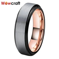 68mm tungsten wedding band for men women tow tone black rose gold with stepped beveled edges brushed finish comfort fit