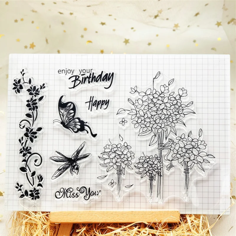 

Kawaii Butterfly Flower Silicone Clear Seal Stamp DIY Scrapbooking Embossing Photo Album Decor Rubber Stamp Art Handmade Puzzle