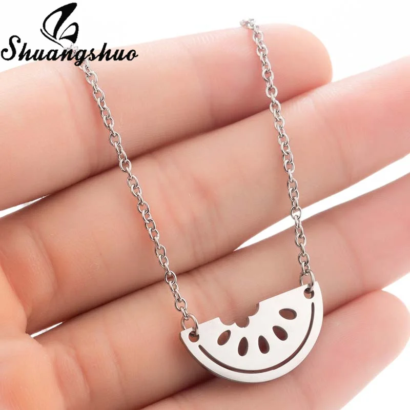 Shuangshuo Tiny Semicircle Necklace Womens Geometric Watermelon Stainless Steel Pendant Chain Chokers Jewelry Wedding Gifts | Украшения и
