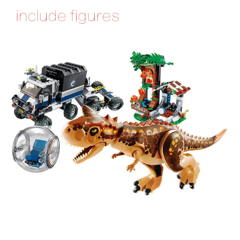 

Jurassic World Park Carnotaurus Gyrosphere Escape Building Blocks Kit Bricks Classic Movie Model Kids Toys For Children Gift