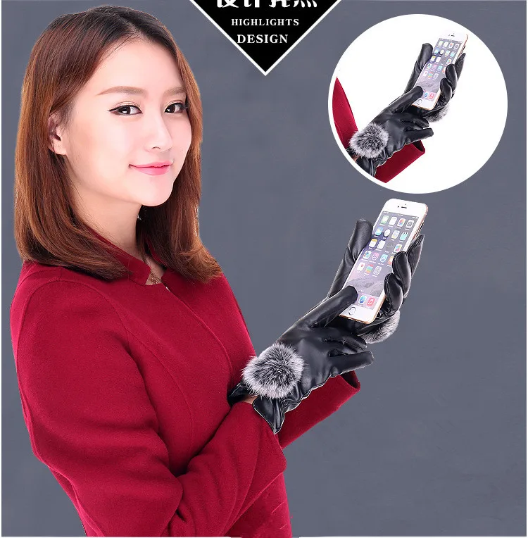 1 пара искусственная кожа модные женские зимние Элегантные перчатки кроличий мех