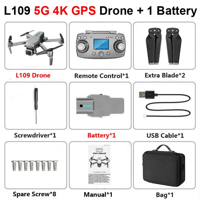 L109 4K 1B BAG Радиоуправляемый квадрокоптер L109 Дрон gps 4K HD камера 5G wifi FPV Бесщеточный мотор складной селфи дроны Профессиональный 1000 м дальние расстояния - Цвет: L109 4K 1B BAG