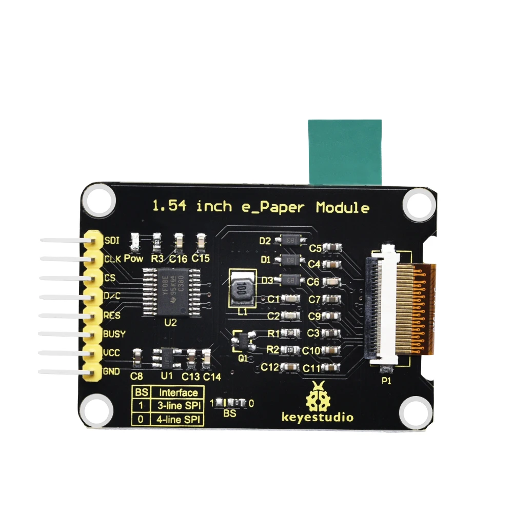 Электронный чернильный экран Keyestudio ЖК-модуль 1 54 дюйма 200*200 для Arduino (черно-белый) |