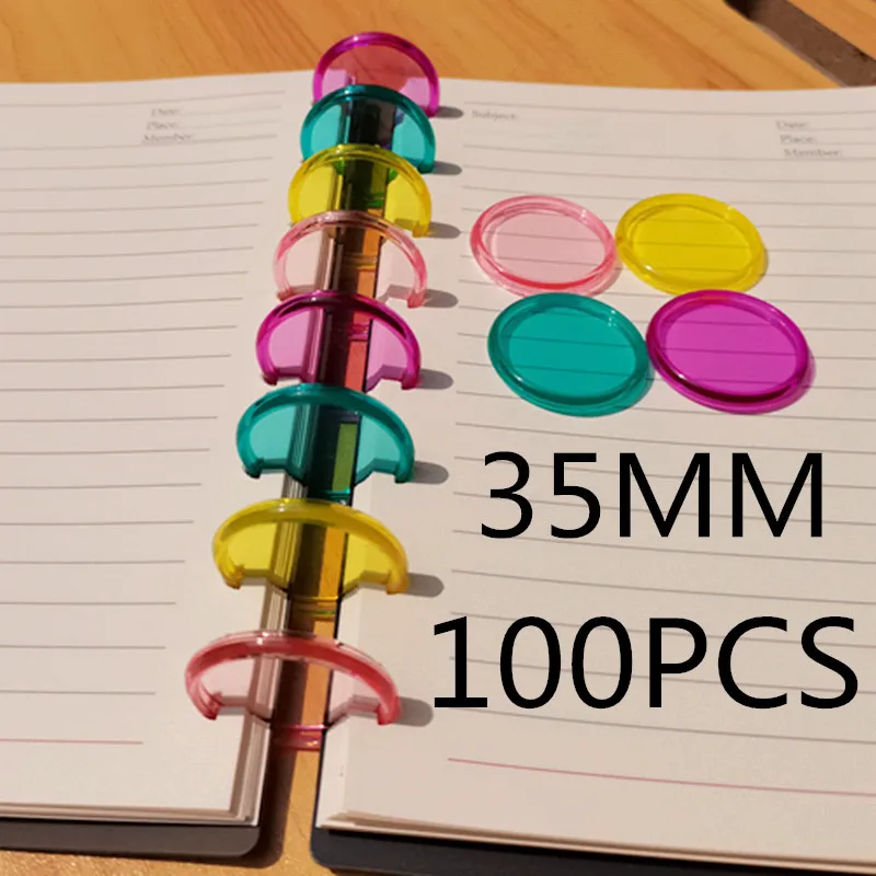 

100 шт., 35 мм, новое пластиковое Переплетное кольцо, однотонная Желейная цветная переплетная Пряжка, переплет для блокнота с отверстием в форме гриба