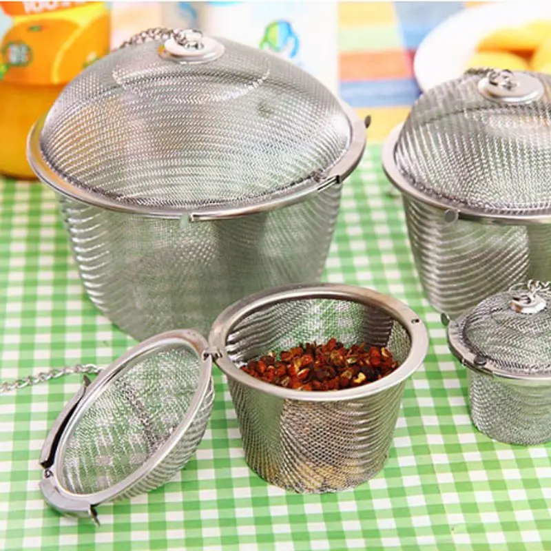 Tea Coffee Stew Spice Soup Herbal Sieve Infuser Reusable Stainless Steel Seasoning Bag Ball Kitchen Filter Sachet With Chain S-L