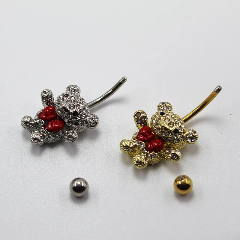 2шт милый медвежонок пупка Кольца серебро и золото Пирсинг живота сексуальный