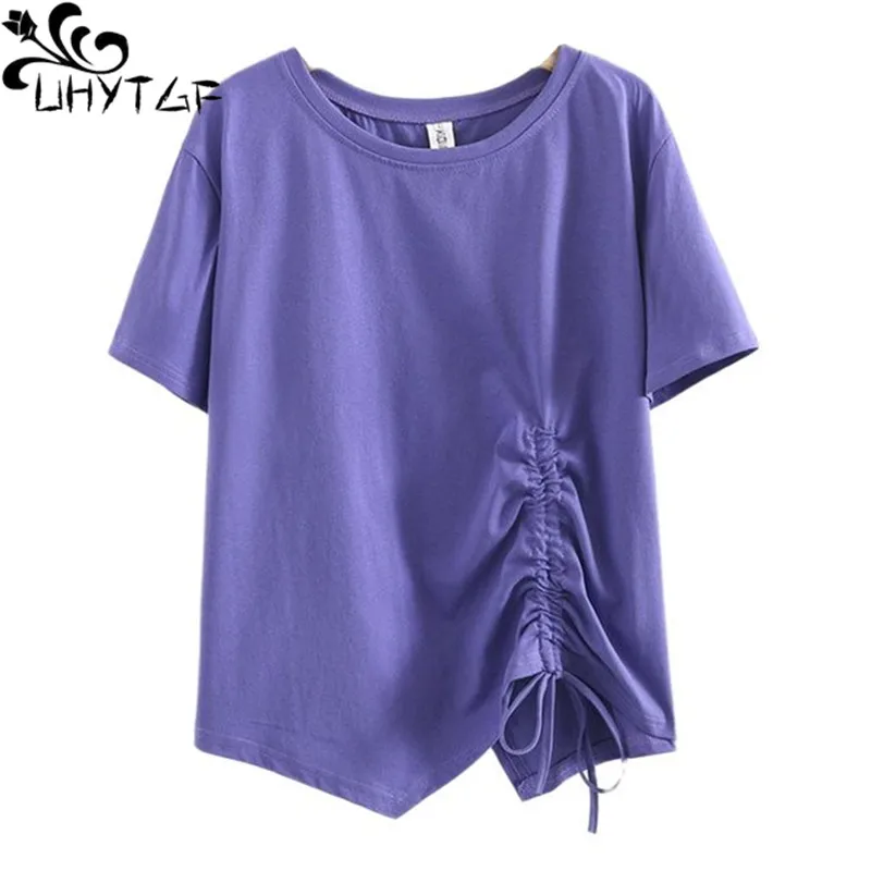 

UHYTGF 3XL Oversized T-Shirt Women Fashion Irregular Cotton Casual Top Female Short-Sleeved O Neck Pullover Summer T-Shirts 1747
