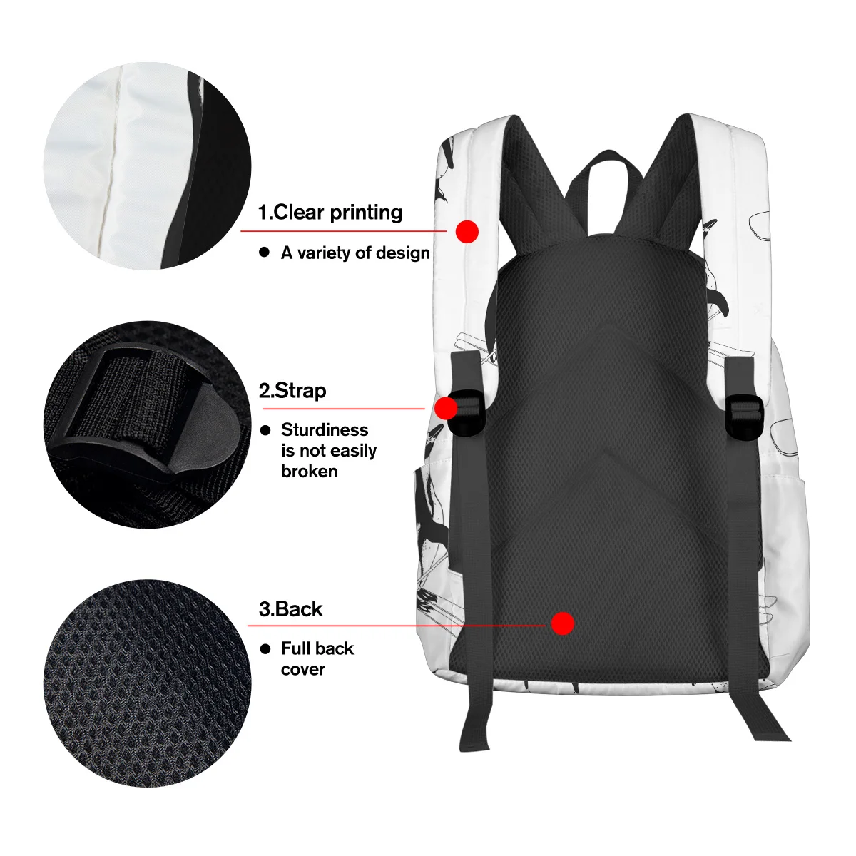 Белый рюкзак с рисунком скейтборда пингвина для студентов колледжа ноутбука