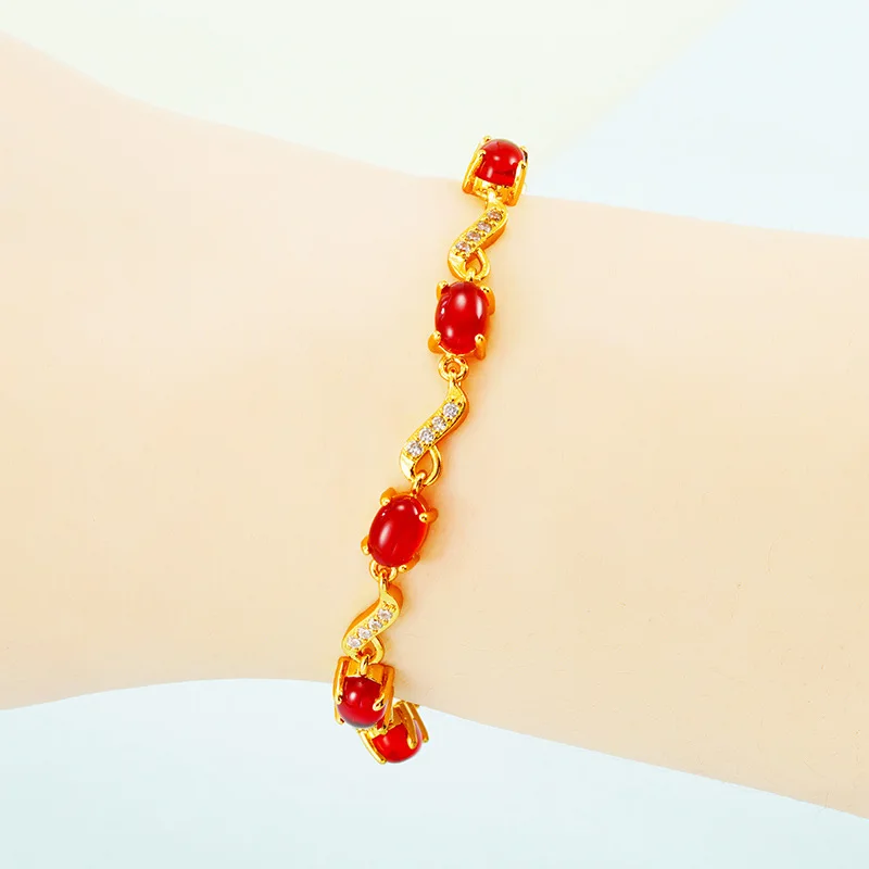 

Fashion Red Green Stone Beads bracelet Gold Color Charm Bracelets For Women Girls Birthday Gift