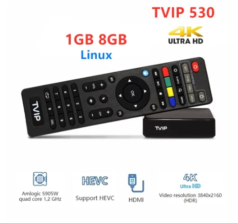 Оригинальная ТВ приставка TVIP 530 Linux Amlogic S905W 1 ГБ/8 ГБ четырехъядерная S Box V.530 4K