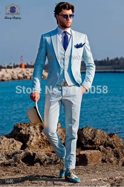 

Spring Men's Suits 2016 Custom Made Light Blue Men Suits For Wedding Groom Tuxedos For Men Best Man Groomsmen Suit Bridegroom