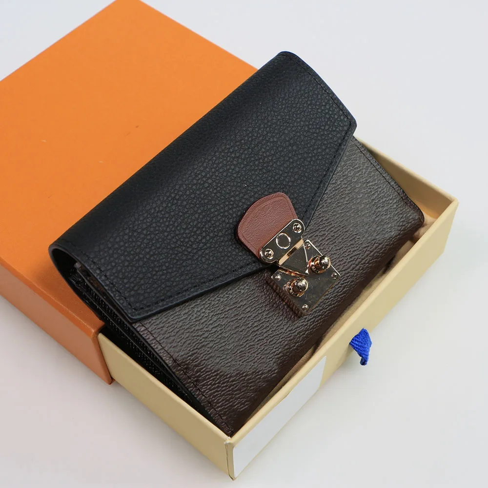 

Женская Роскошная сумка, кошелек с металлическими пряжками, многофункциональный короткий кошелек на молнии, женский кожаный держатель для ...