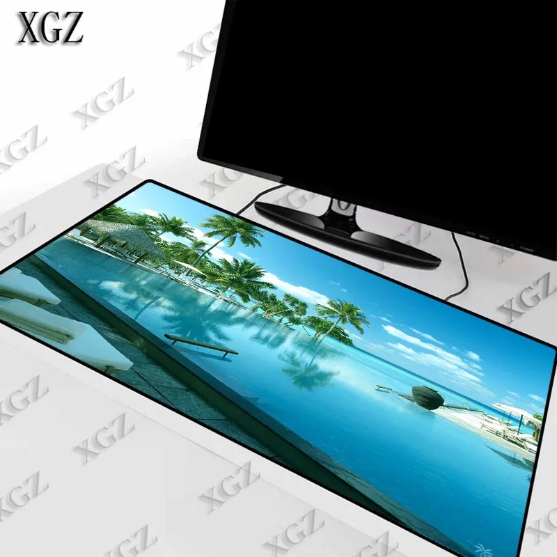 

Большой игровой коврик для мыши XGZ с пляжным пейзажем ладони, геймерский коврик для клавиатуры с застежкой по краю, водонепроницаемый Насто...