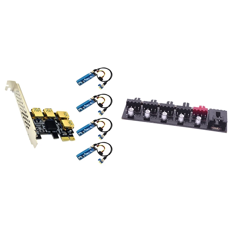 

1 Set Pci-E 1 To 4 Usb3.0 Expansion Card & 1 Pcs 1 Point 5 Pwm Fan Hub Motherboard Small 4Pin Hub