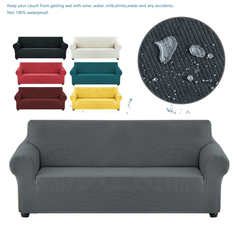 Impermeable a prueba de polvo de estiramiento el&aacute;stico de Color s&oacute;lido para sof&aacute; cubierta de sof&aacute; de la Sala cubre funda 1/2/3/4 plazas gris conjunto-0
