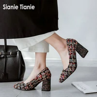 sianie tianie classic woman pumps shoes fashion lady stilettos glitter bling sequined block high heels women shoes plus size 45