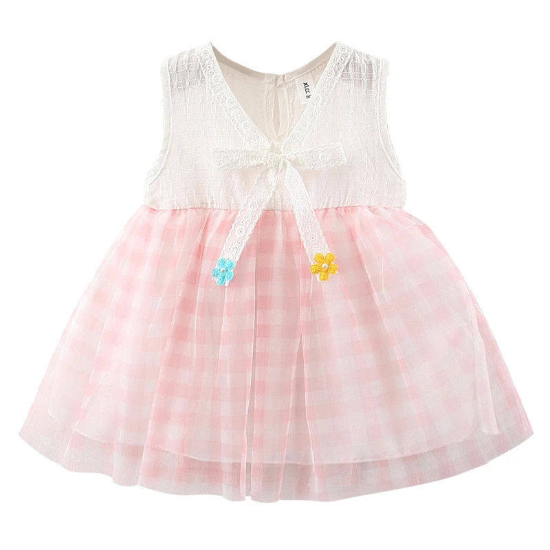 

2021 Spring and Summer Infant Baby Girl Sleeveless Princess Dress with Jacquard Mesh Vest Skirt for Girls Clothing
