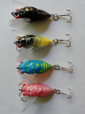 

4 pcs 4-color single loaded cicada insect bait lures universal bait lures bait