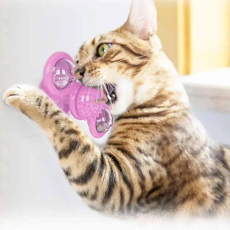 

Cat Whirling Windmill Tickle Toy Turntable Ball Teasing Scratching Interactive Puzzle Kitten Play Game Supplies