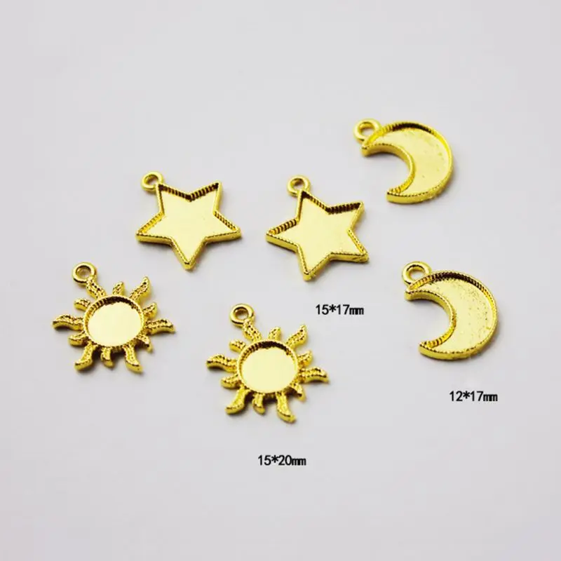 

30pcs Metal Frame Star Moon Sun Pendant Open Bezel Setting Cabochon UV Resin Charm Jewelry Making Casting Craft DIY