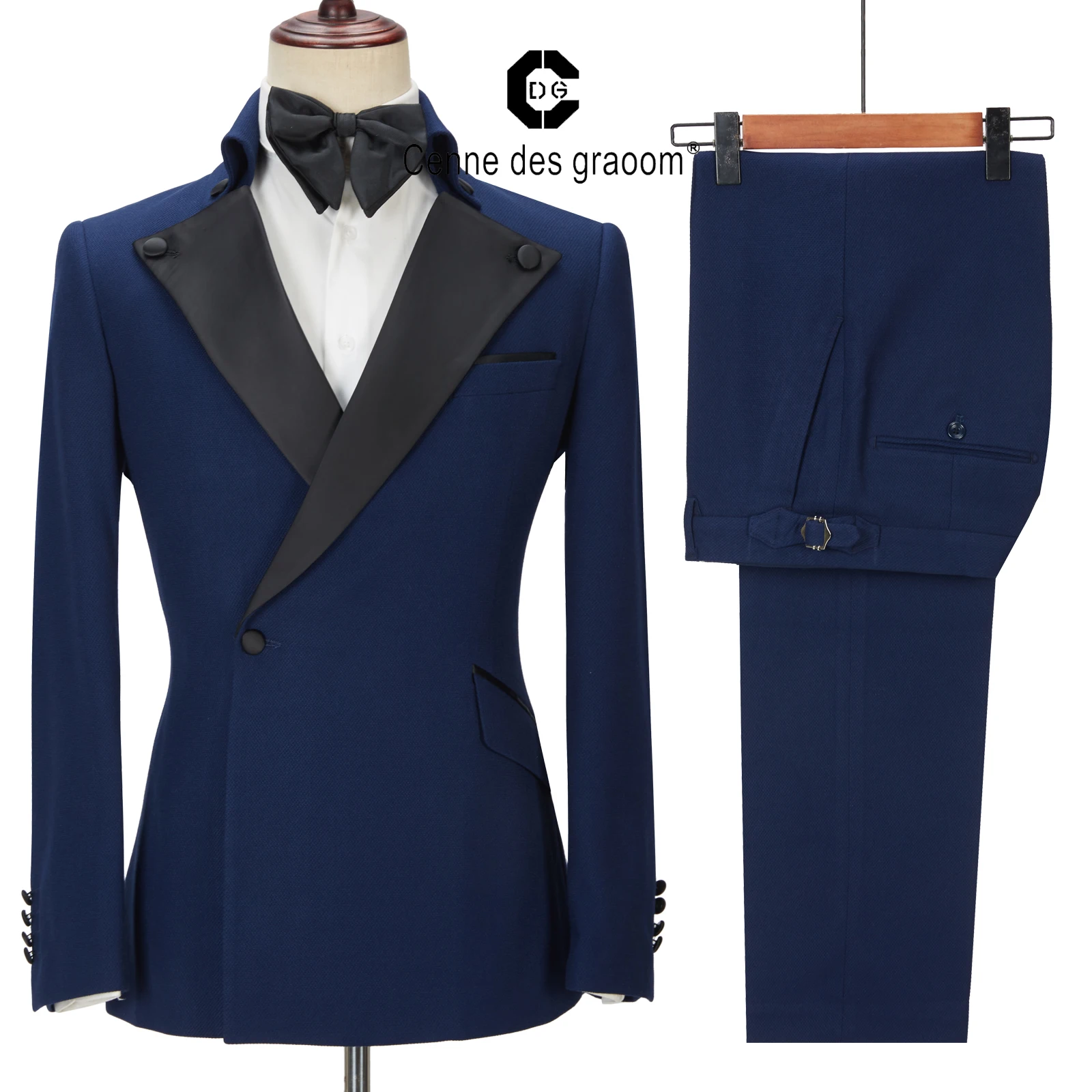 

Cenne Des Graoom Latest Coat Design Men Suits Tailor-Made Tuxedo 2 Pieces Blazers Wedding Party Singer Groom Costume Homme Blue