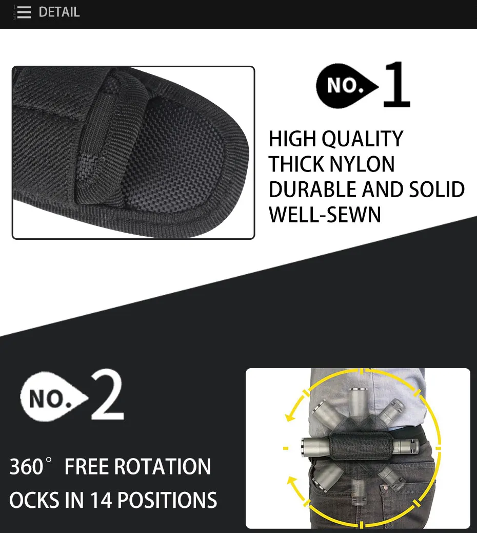 Tactical Flashlight Pouch Holster with360 Degrees Rotatable Torch Pouch for Hunting Lighting Camping Outdoor Sport Working