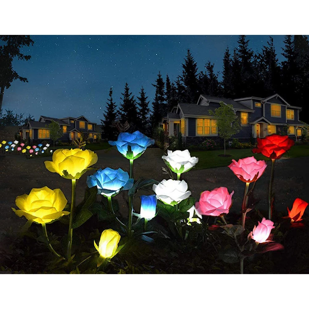 

4PCS LED Solar Rose Garden Lamp Outdoor LED Solar Light RGB Color Lily Garden Flower Lamp Solar Power Yard Lawn Path Lights