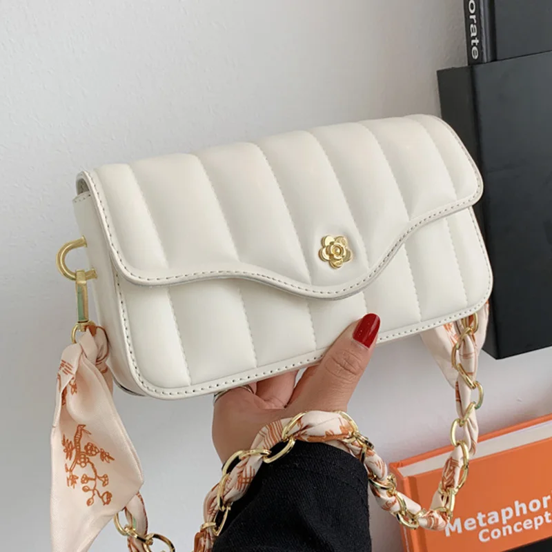 

Small PU Leather Flap Shoulder Crossbody Bags For Women 2021 Women's Designer Scarves Chain Handbag Female Travel Messenger Bag