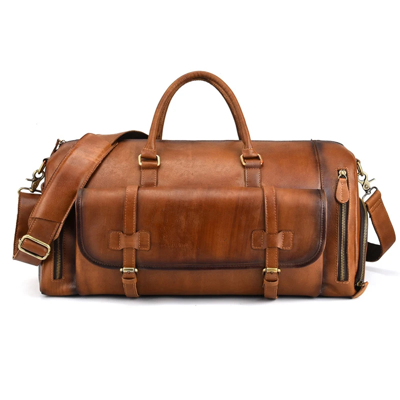 Luufan Leather men's handbag big capacity bag retro real leather travel bag duffel bag large capacity rub color men's bag