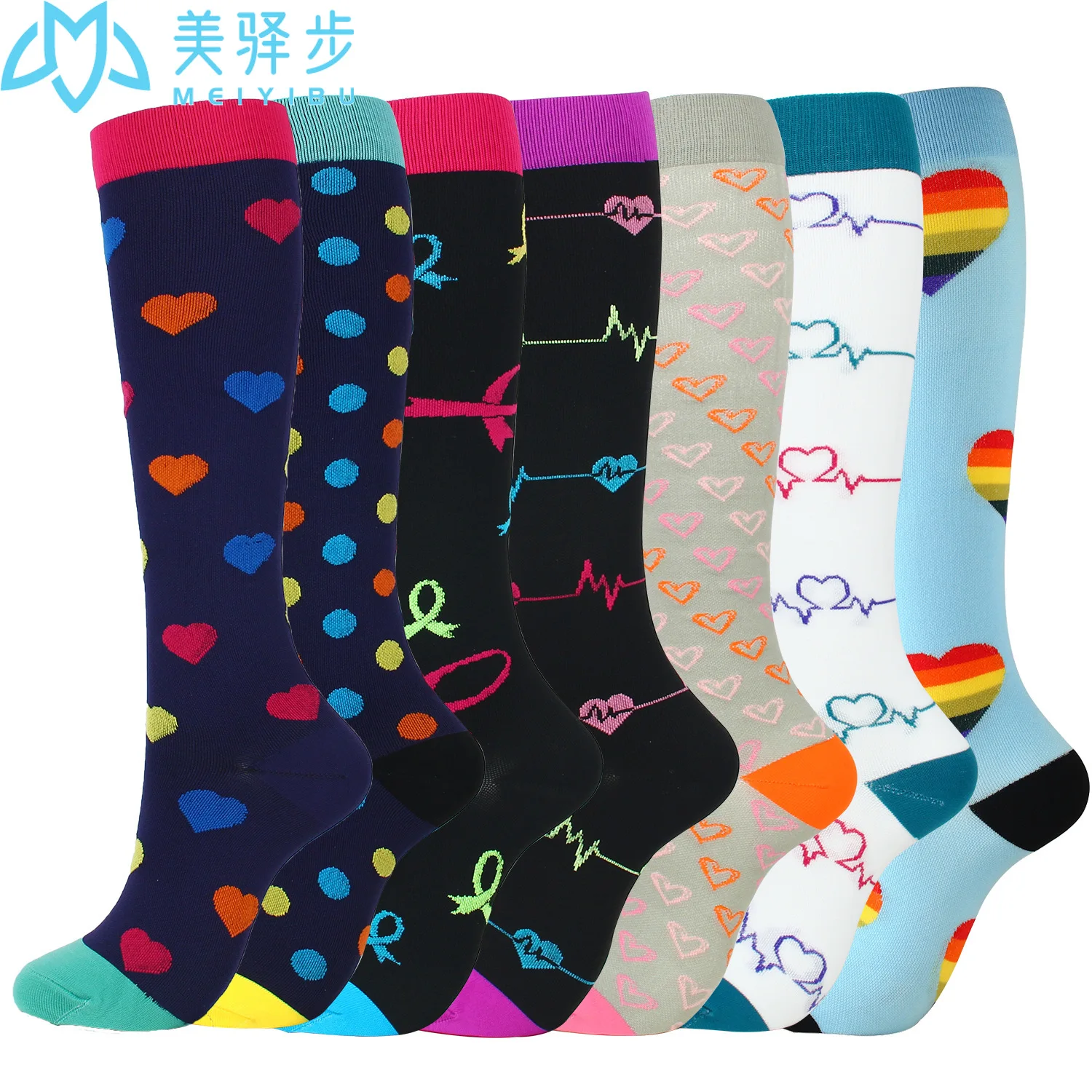 Compression Socks Men Women Unisex 7 PAIRS Veins Nurse Sport Socks Cycling Running Thigh High Sport Sock Compression