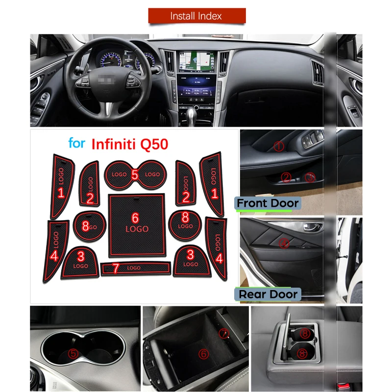 Для Infiniti Q50 V37 противоскользящие резиновые ворота слот чашки коврик двери паз коврик аксессуары наклейки для автомобиля