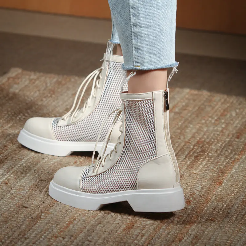 

Ботинки женские сетчатые, дышащие ламинированные, на шнуровке, на молнии, Нескользящие, однотонные, весна-осень