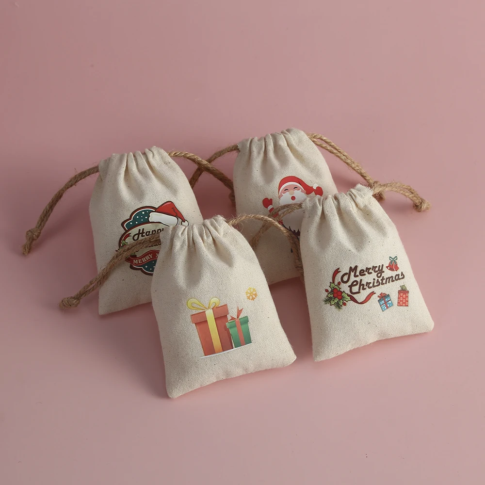 

Хлопчатобумажная Холщовая Сумка для ювелирных изделий с рождественской тематикой, органайзер для ювелирных изделий, демонстрация рождественских конфет, Подарочная сумка на шнурке, индивидуальный подарок Pac