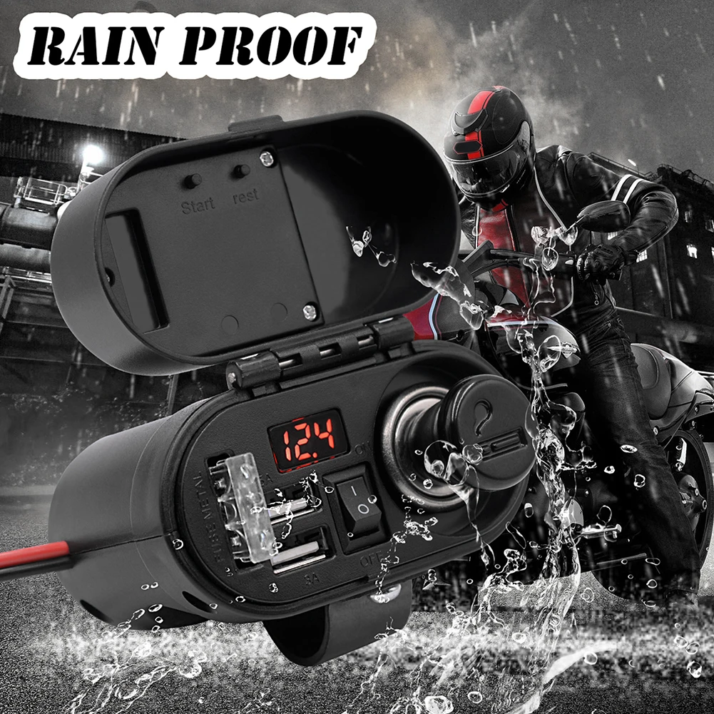 

Black ABS plastic 3.1A Waterproof Dual USB Charger Adapter With voltmeter and Cigarette Lighter Socket Clock for Car Motorcycle