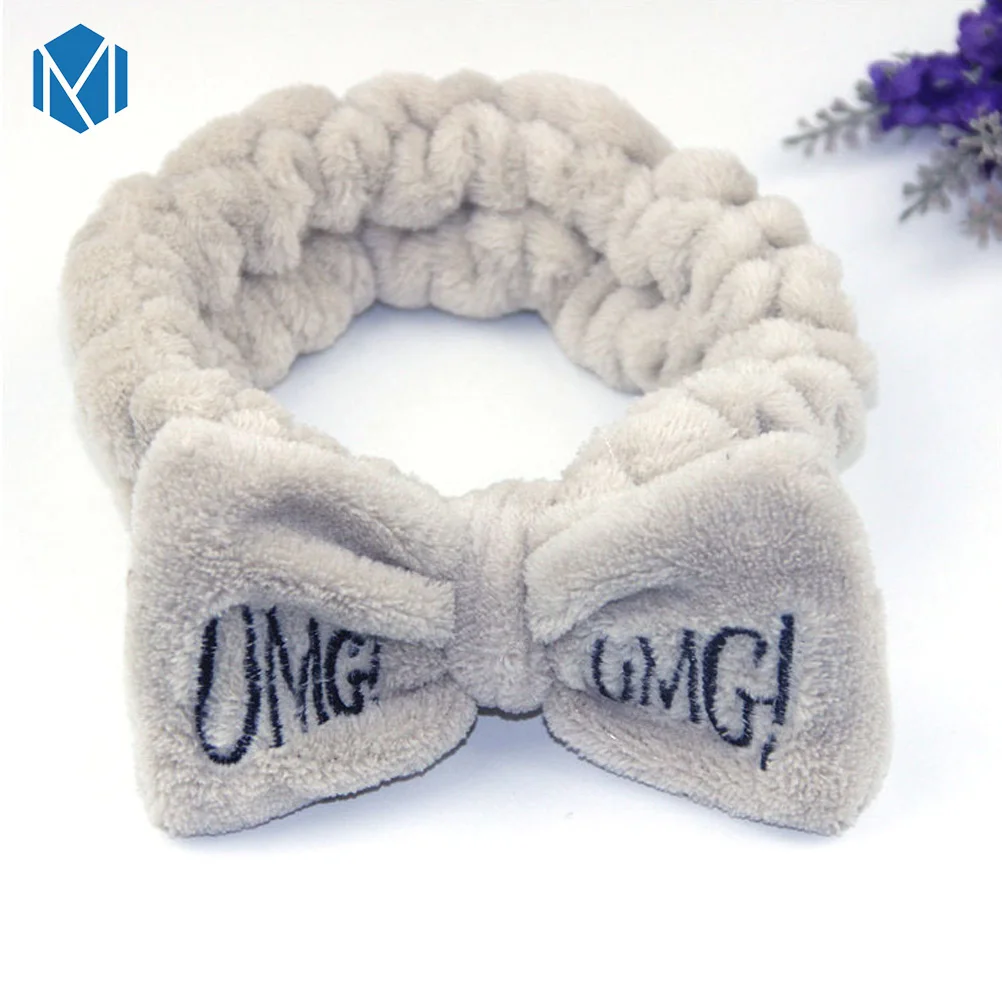 Dark gray OMG M MISM коралловый флис письмо OMG головные повязки с бантиком для женщин девочек мыть лицо эластичная чалма лента для волос Макияж Аксессуары для волос - Цвет: Dark gray OMG